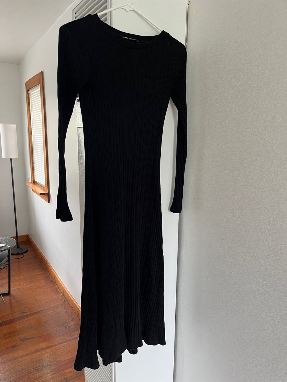 Zara Black Ribbed Long-Sleeve Maxi Dress